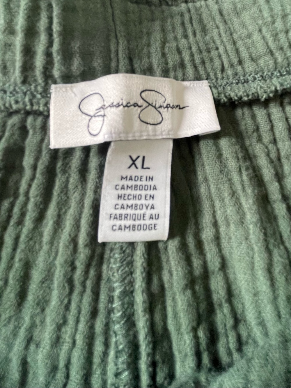 Jessica Simpson Green 100% Cotton Double Gauze WideLeg Cropped Pant SzXL Pockets - Picture 2 of 8